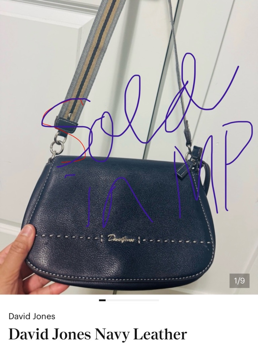 David Jones Navy Leather Crossbody with Striped Strap